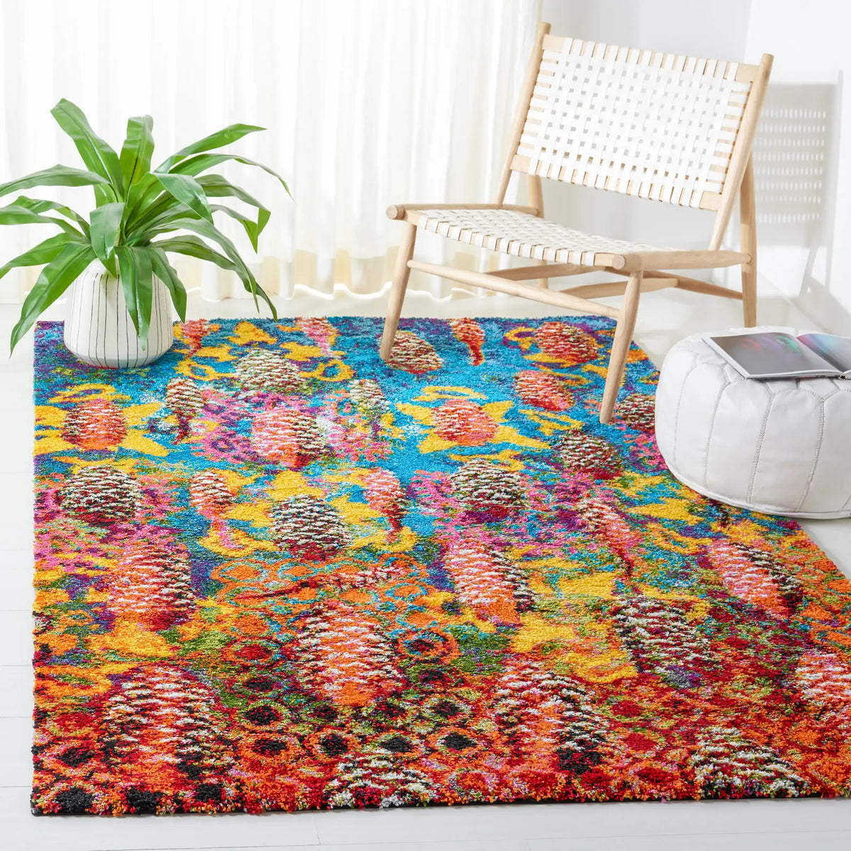 Safavieh Fiesta Shag 4'-0" x 6'-0" Rug in Turquoise / Multi