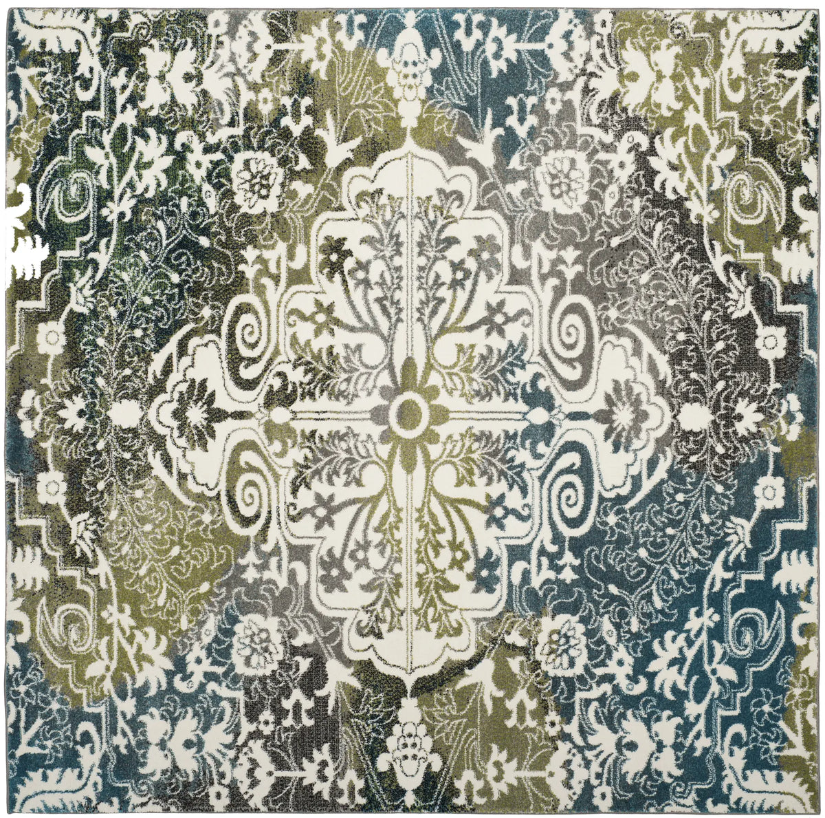 Safavieh Watercolor 6'-7" x 6'-7" Rug in Ivory / Peacock Blue