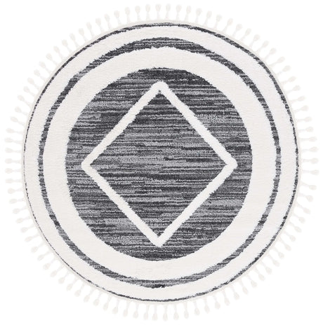 Safavieh Moroccan Tassel Shag 6'-7" x 6'-7" Rug in Black / Ivory