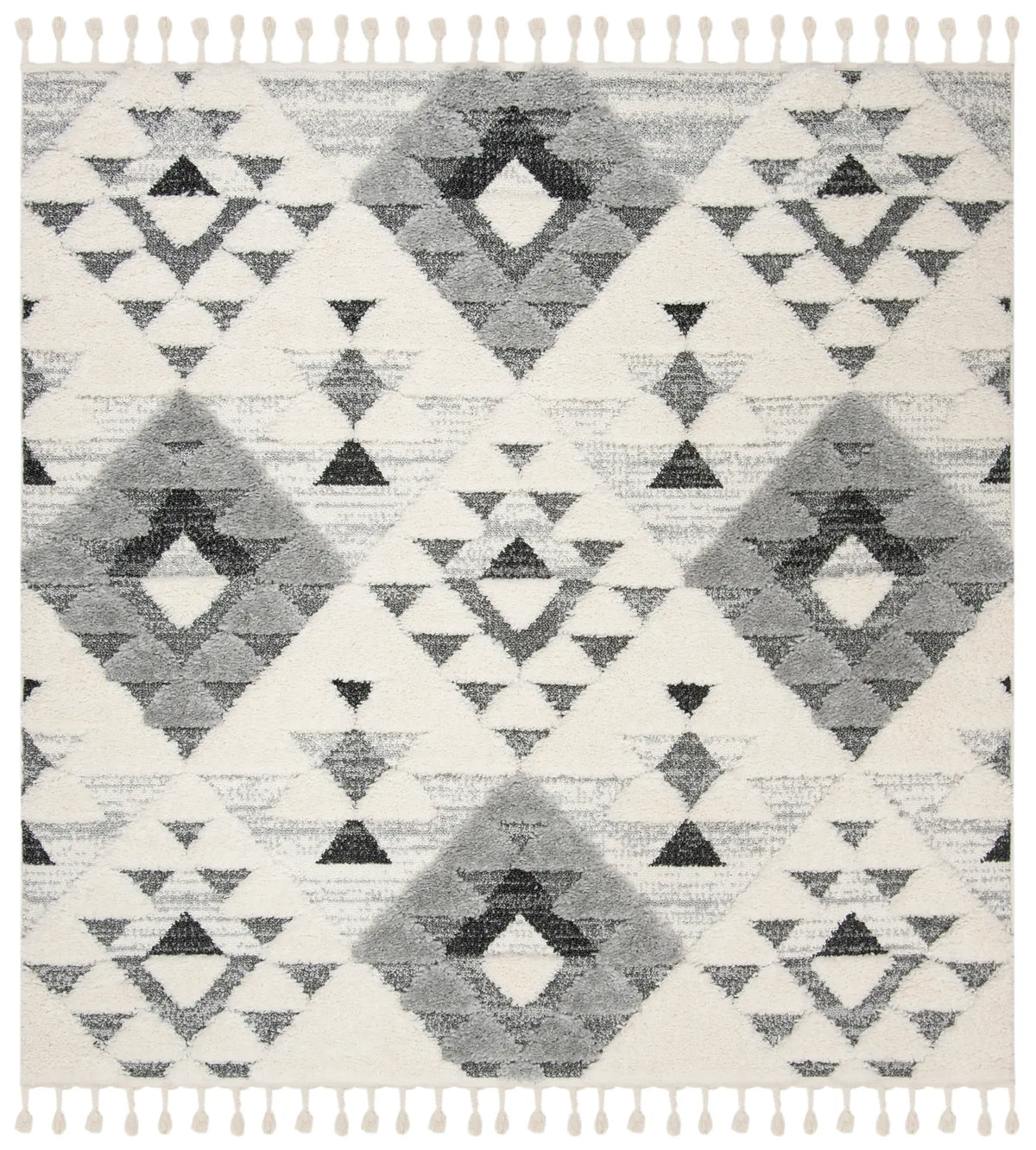 Safavieh Moroccan Tassel Shag 6'-7" x 6'-7" Rug in Ivory / Grey