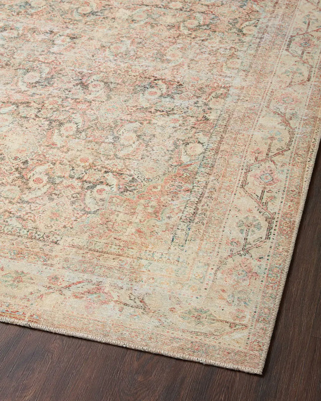 Loloi Adrian Adr-01 Natural/Apricot Rug - angled corner on wood