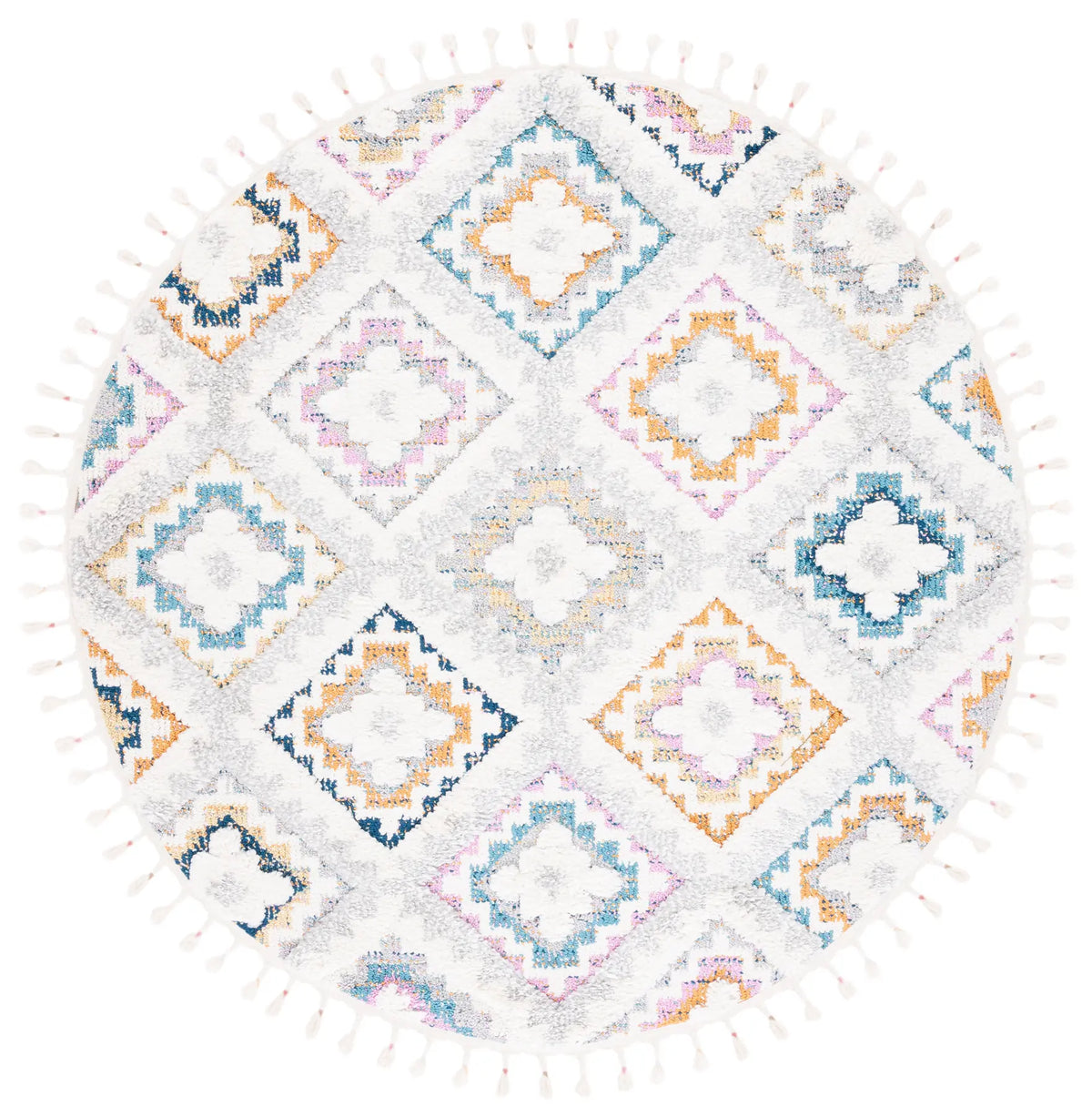Safavieh Moroccan Fringe Shag 6'-7" x 6'-7" Rug in Grey / Ivory