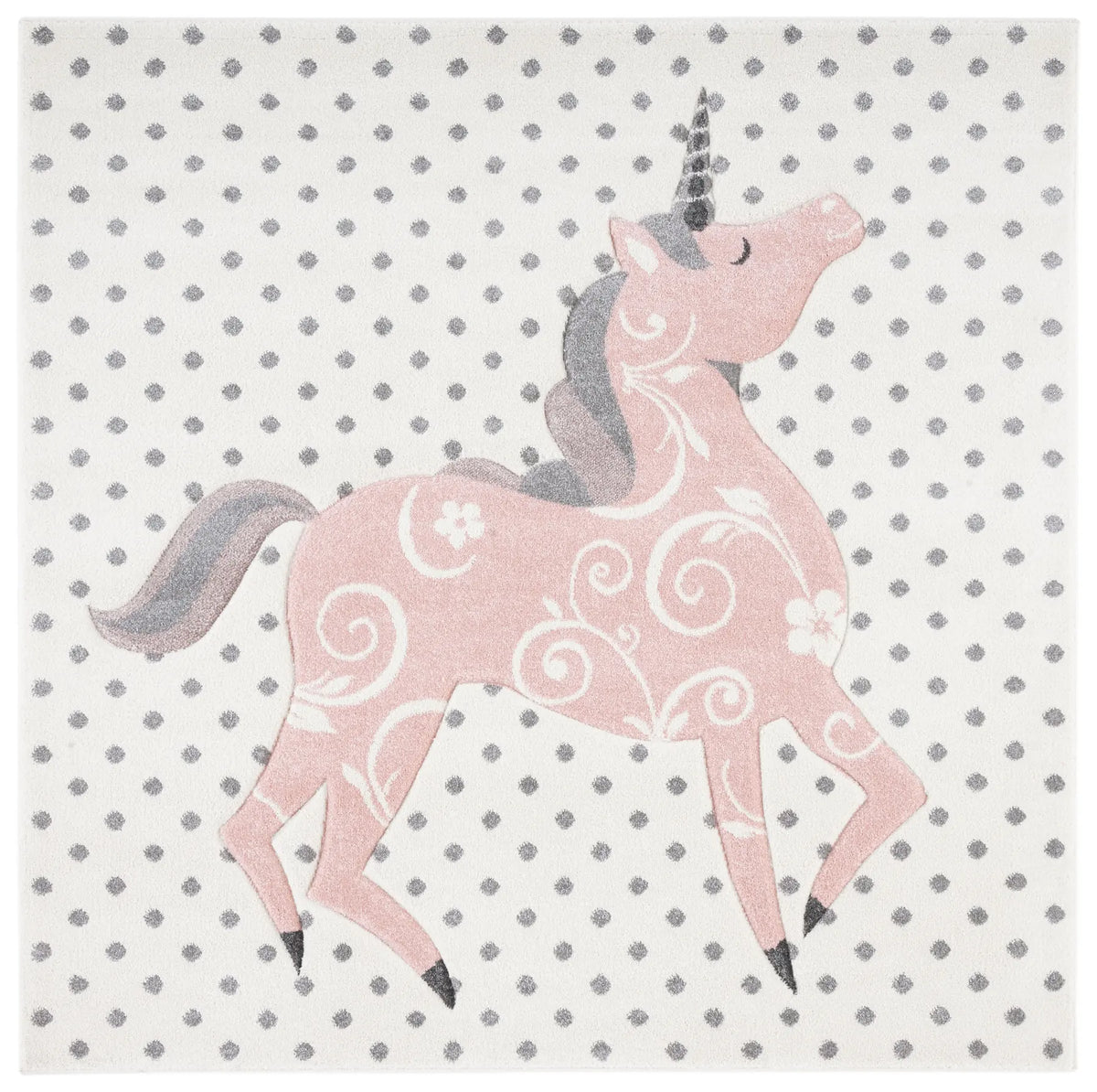 Safavieh Carousel Kids 100 5'-3" x 5'-3" Rug in Ivory Grey / Pink
