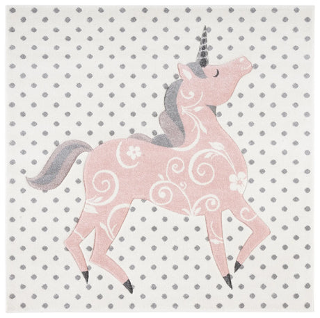 Safavieh Carousel Kids 100 5'-3" x 5'-3" Rug in Ivory Grey / Pink