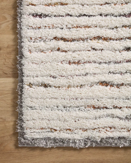 Loloi Levitt Shag Lev-01 Ivory/Multi Rug - corner on wood