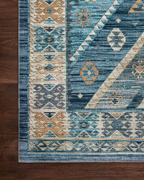 Loloi Zion Zio-02 Ocean/Gold Rugs - corner on wood