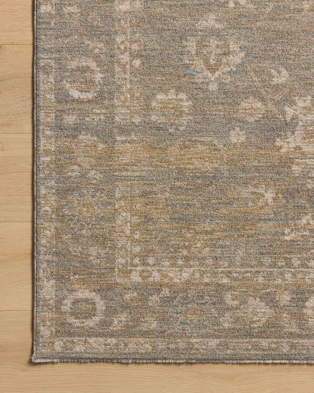Chris Loves Julia x Loloi Louisa LOI-04 Lagoon / Ivory Rug - corner on wood