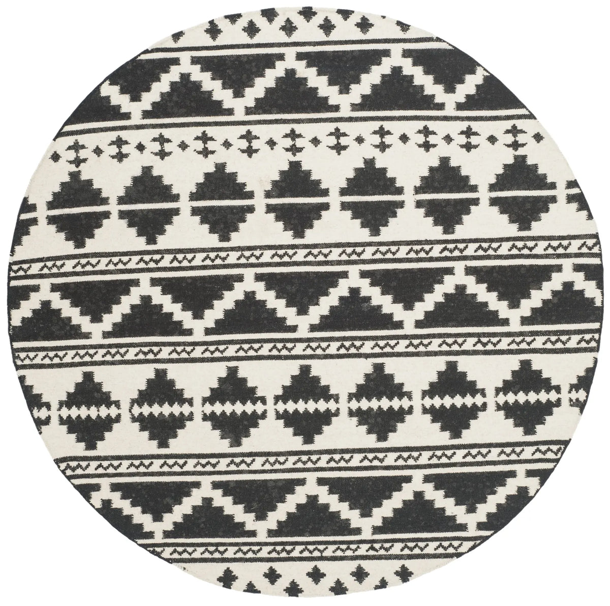 Safavieh Dhurries 6'-0" x 6'-0" Rug in Black / Ivory