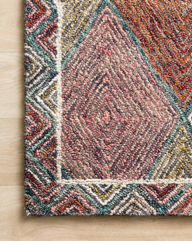 Loloi Spectrum Spe-02 Turquoise/Fiesta Rugs - corner on wood