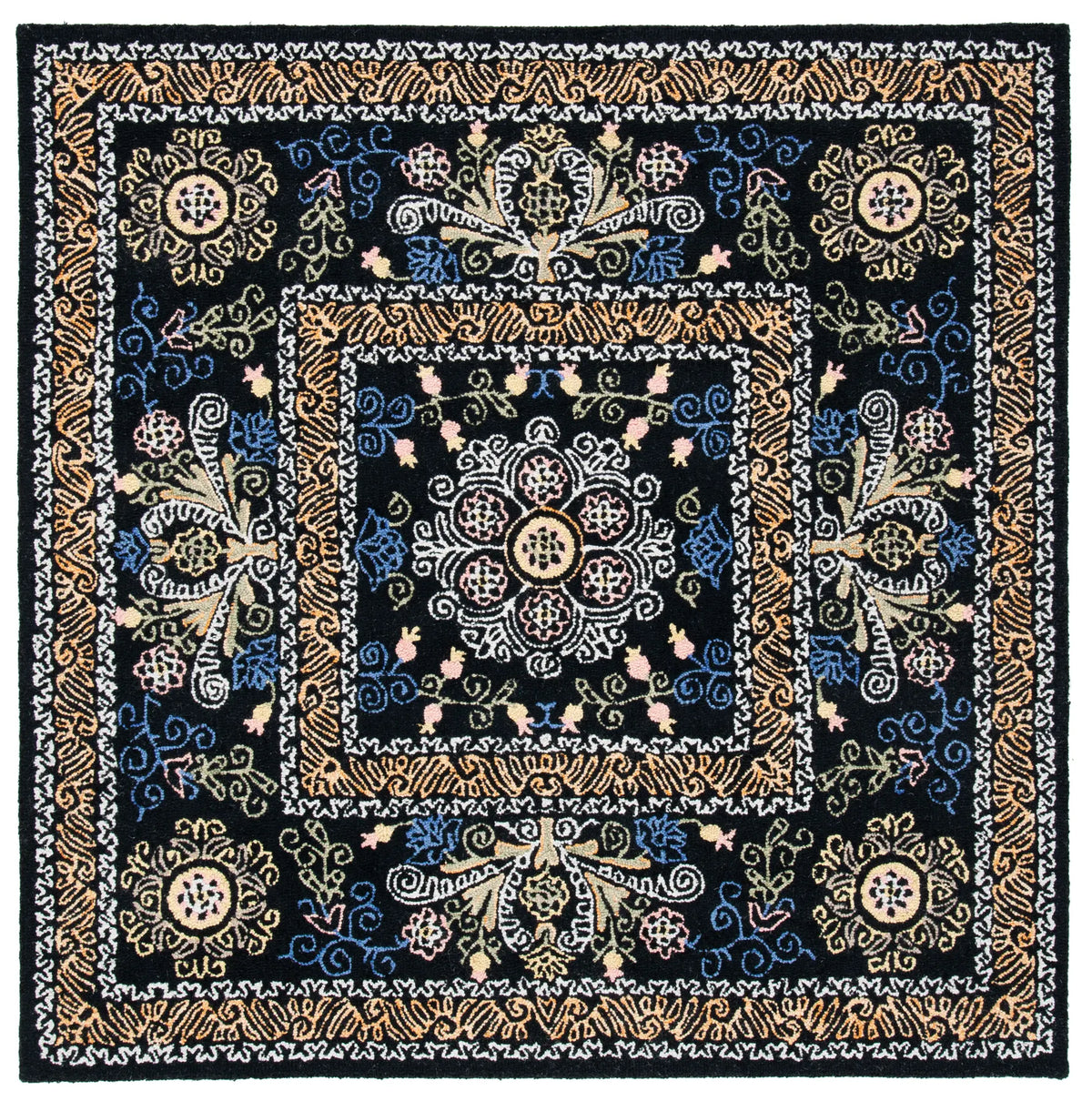 Safavieh Micro-Loop 5'-0" x 5'-0" Rug in Black / Green