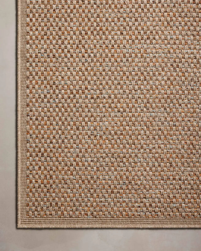 Loloi Merrick Mer-01 Oatmeal/Sunrise Rug - corner on wood