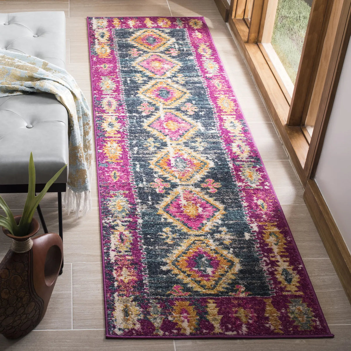 Safavieh Madison 2'-3" x 8'-0" Rug in Fuchsia / Blue