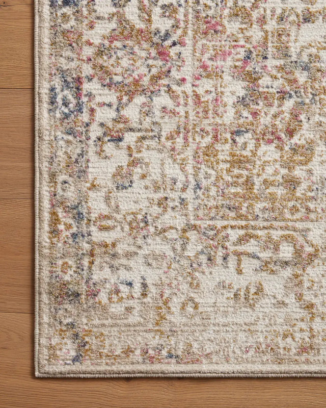 Loloi Indra Ina-05 Ivory/Multi Rug - corner on wood