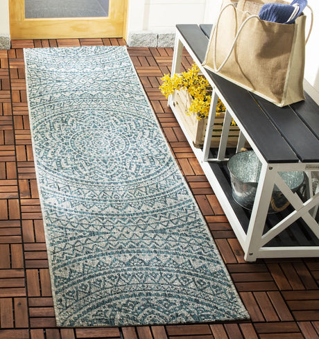 Safavieh Courtyard 2'-3" x 10'-0" Rug in Light Grey / Teal