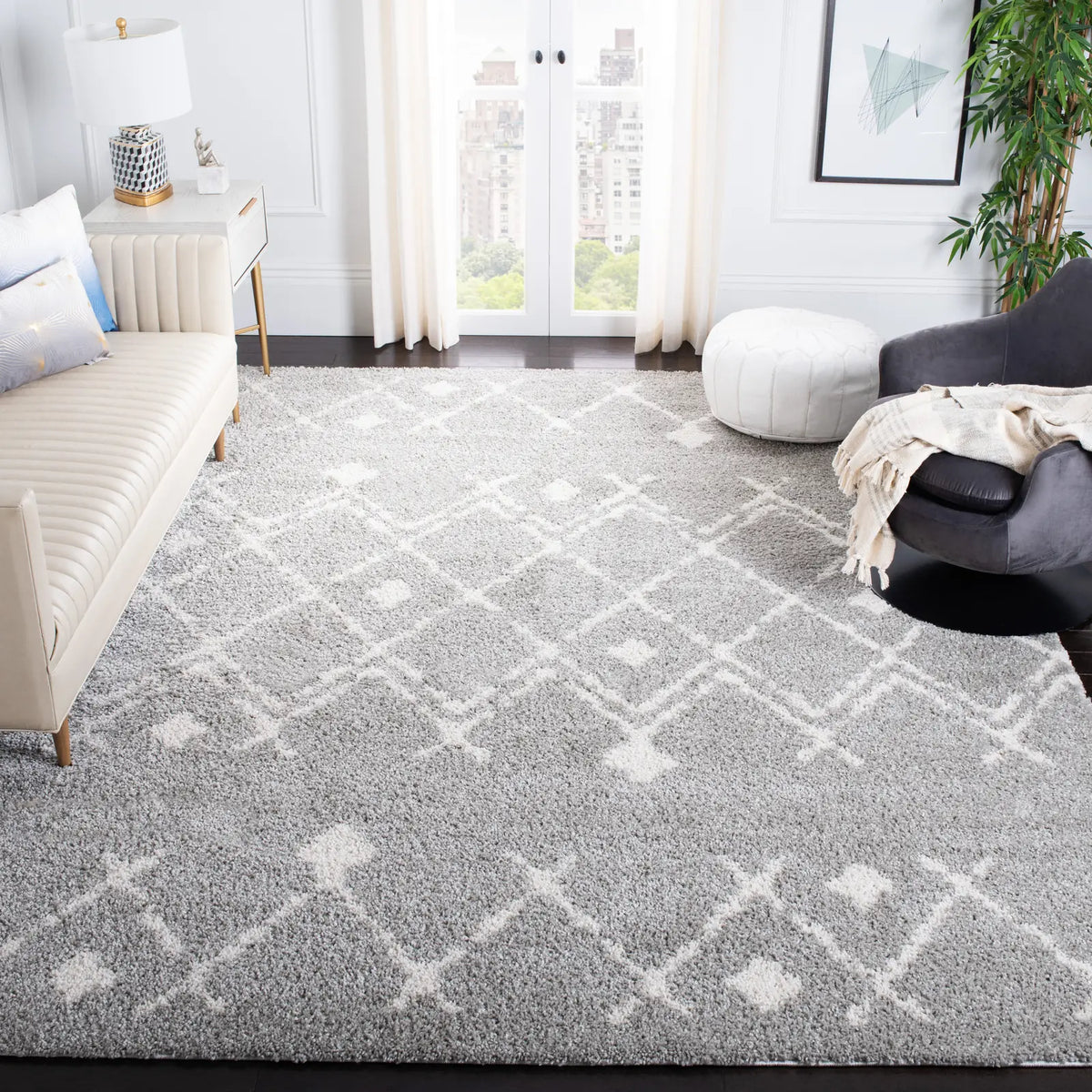 Safavieh Berber Shag 10'-0" x 14'-0" Rug in Light Grey / Cream