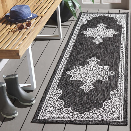 Safavieh Beach House 2'-2" x 10'-0" Rug in Charcoal / Ivory