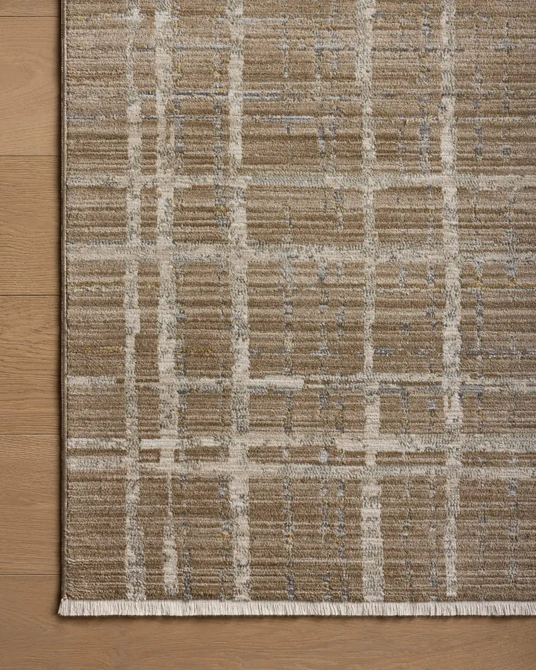 Loloi Wade Wae-05 Brown/Stone Rug - corner on wood