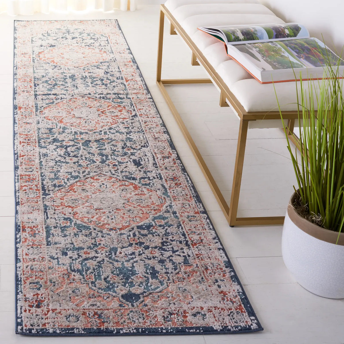 Safavieh Madison 800 2'-2" x 9'-0" Rug in Navy / Rust