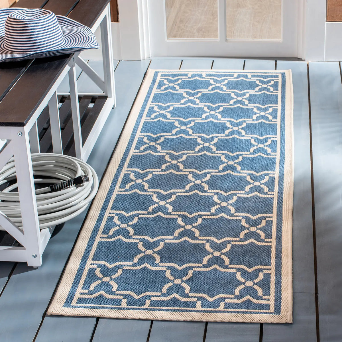 Safavieh Courtyard 2'-3" x 10'-0" Rug in Blue / Beige