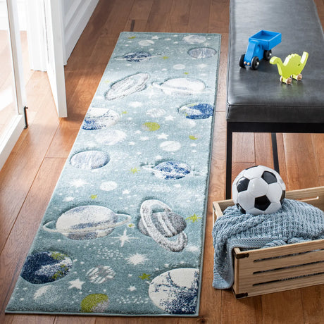 Safavieh Carousel Kids 100 2'-3" x 10'-0" Rug in Teal / Ivory