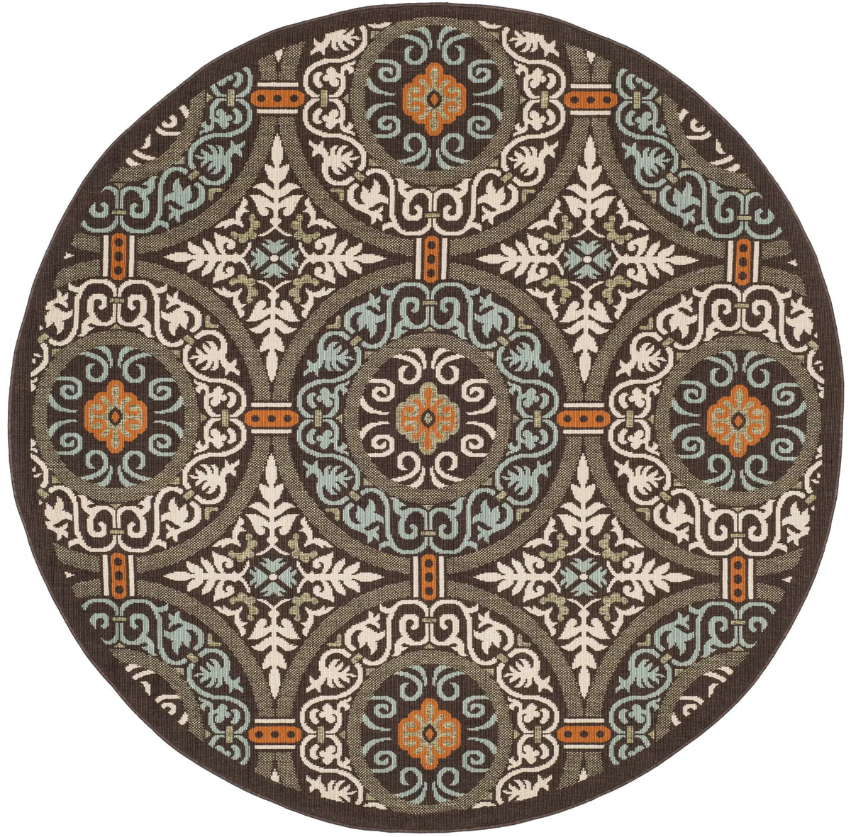 Safavieh Veranda 5'-3" x 5'-3" Rug in Chocolate / Aqua