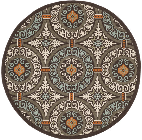 Safavieh Veranda 5'-3" x 5'-3" Rug in Chocolate / Aqua
