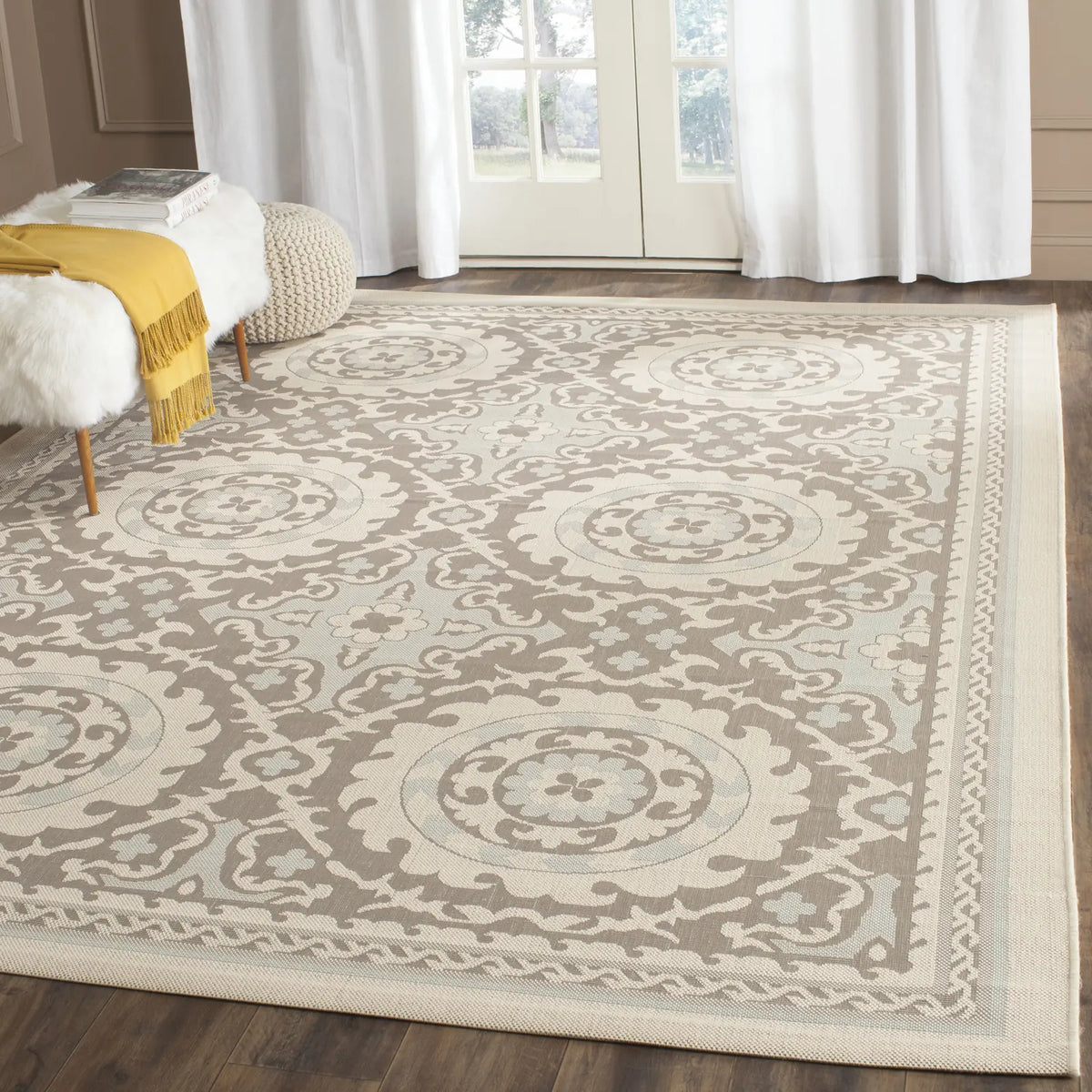 Safavieh Courtyard 6'-7" x 9'-6" Rug in Beige / Dark Beig