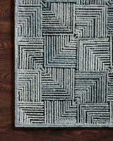 Loloi Prescott Pre-03 Arctic Blue Rugs - corner on wood