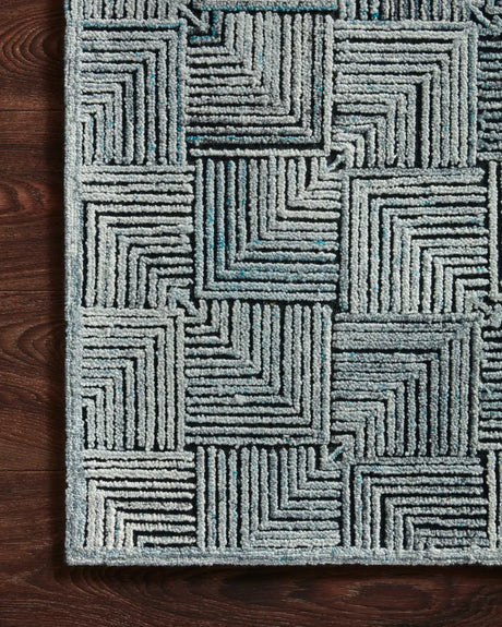 Loloi Prescott Pre-03 Arctic Blue Rugs - corner on wood