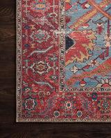 Loloi Loren Lq-10 Blue / Red Rugs - corner on wood