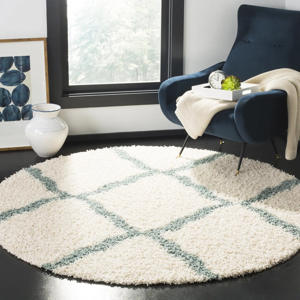 Safavieh Sgd-Dallas Shag 6'-0" x 6'-0" Rug in Ivory / Seafoam