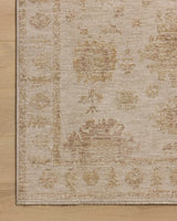 Loloi Willa WIA-07 Bone / Clay Power Loomed Rug - corner on wood