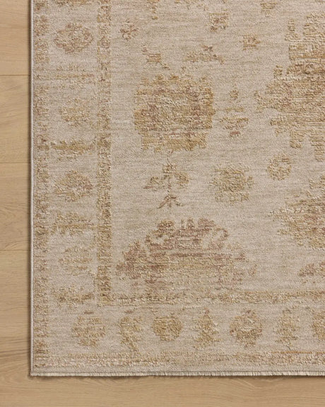 Loloi Willa WIA-07 Bone / Clay Power Loomed Rug - corner on wood