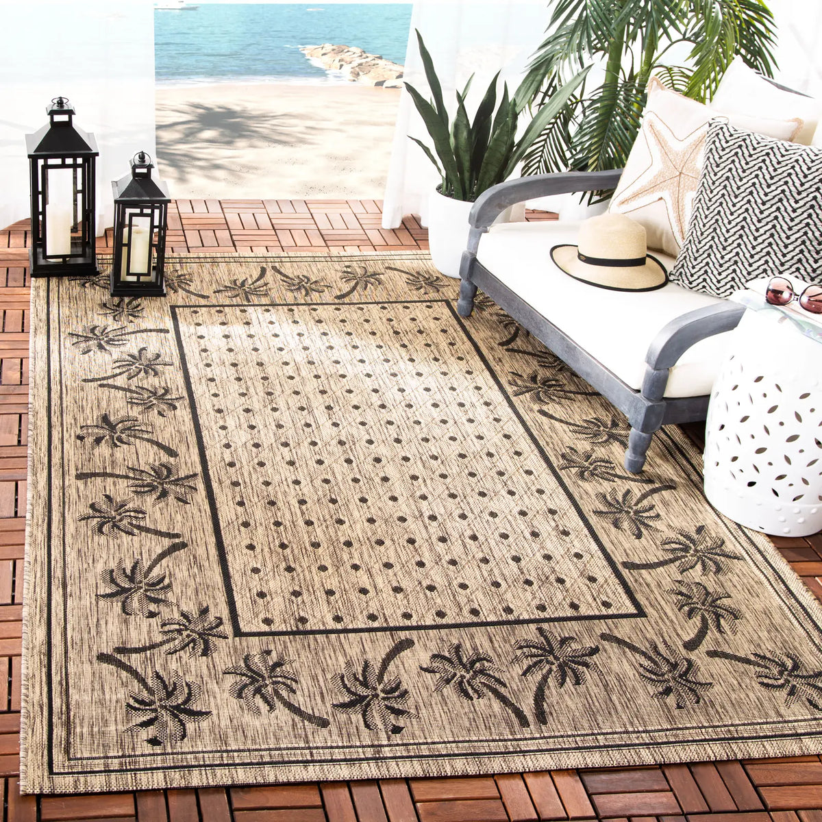 Safavieh Courtyard 4'-0" x 5'-7" Rug in Coffee / Black