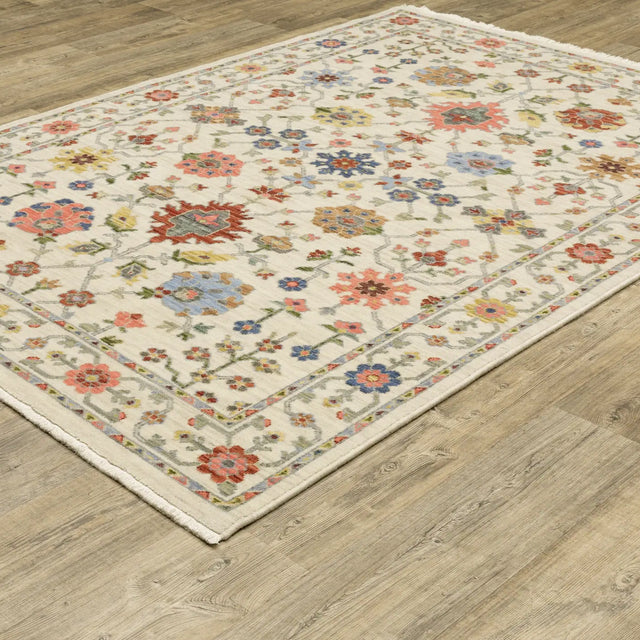 Oriental Weavers Lucca 093W1 Ivory/ Multi Rug - angle detail