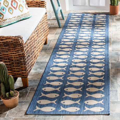 Safavieh Courtyard 2'-3" x 10'-0" Rug in Blue / Beige