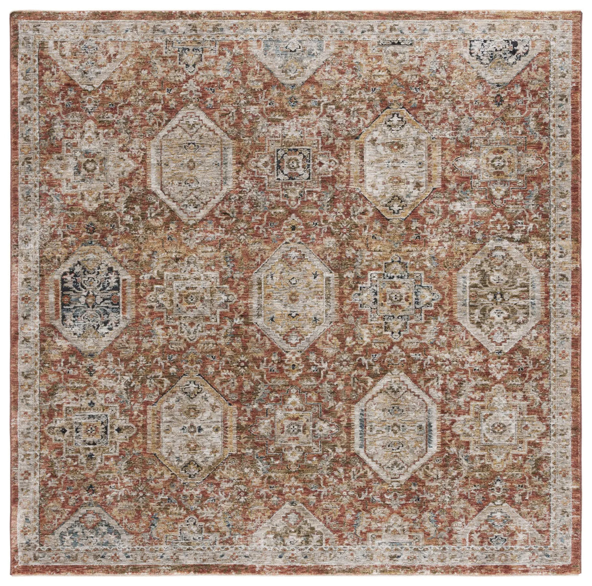 Safavieh Silverado 6'-4" x 6'-4" Rug in Rust / Blue