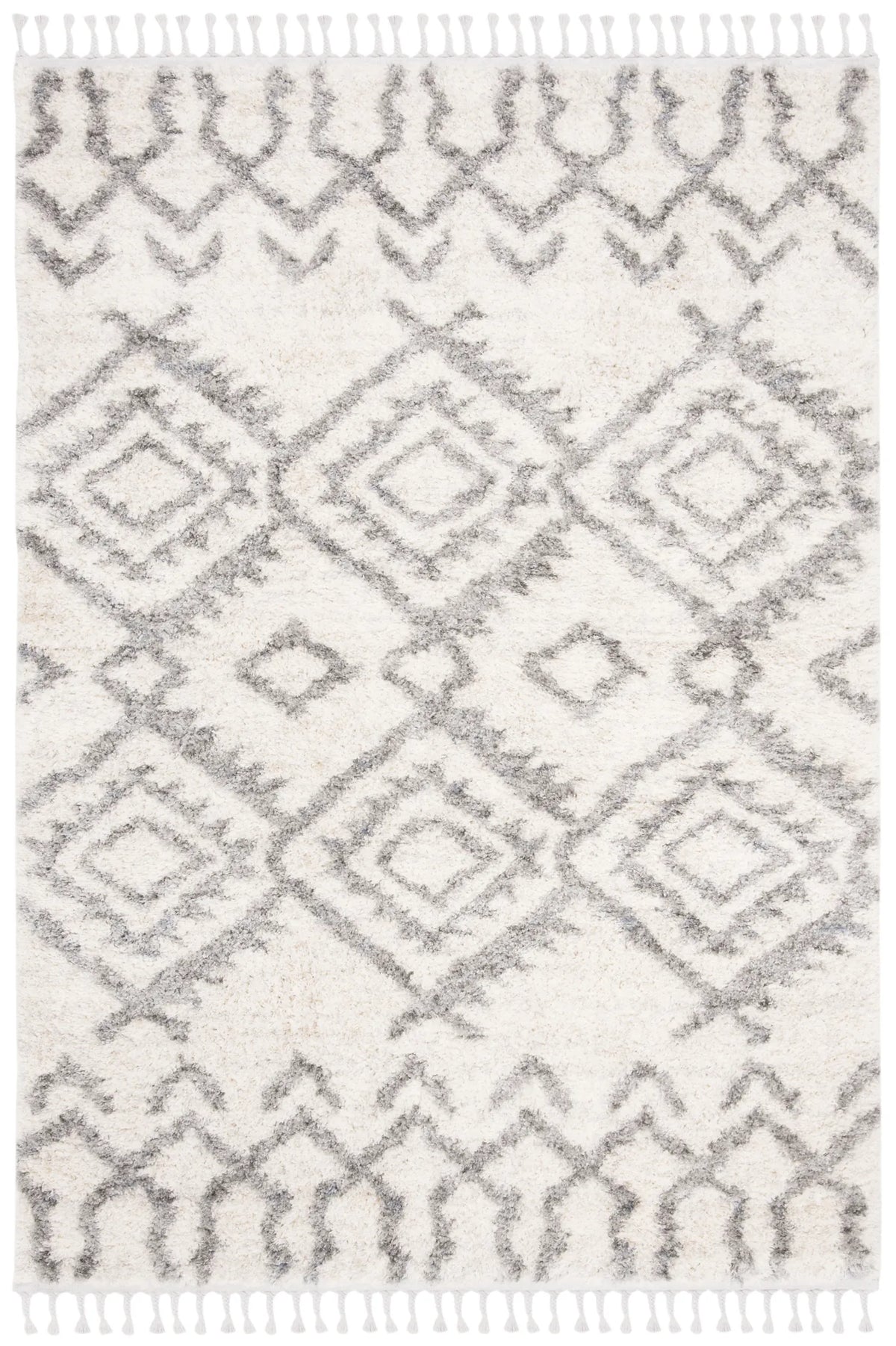 Safavieh Berber Fringe Shag 4'-0" x 6'-0" Rug in Cream / Grey