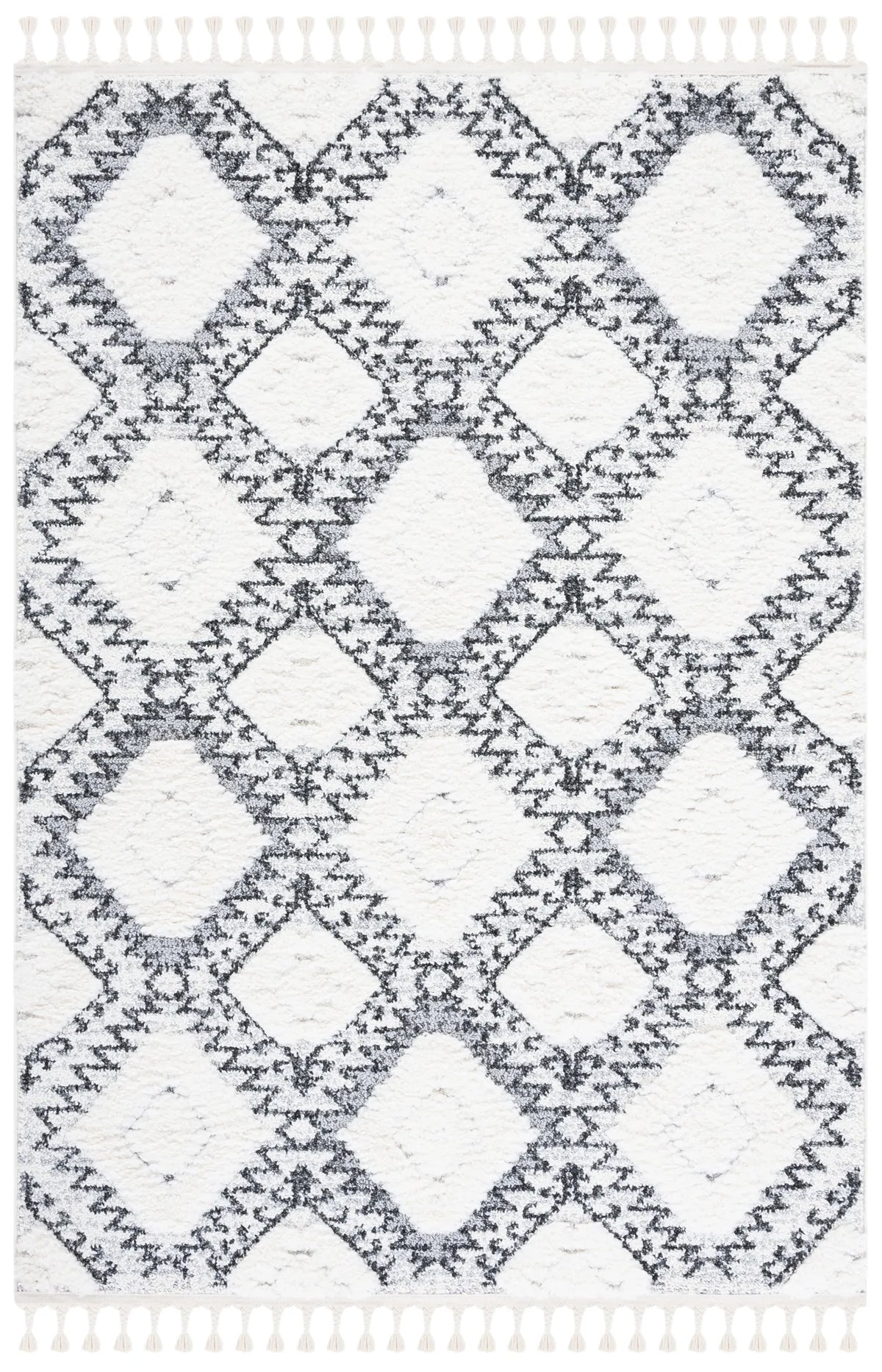 Safavieh Moroccan Tassel Shag 4'-0" x 6'-0" Rug in Ivory / Grey