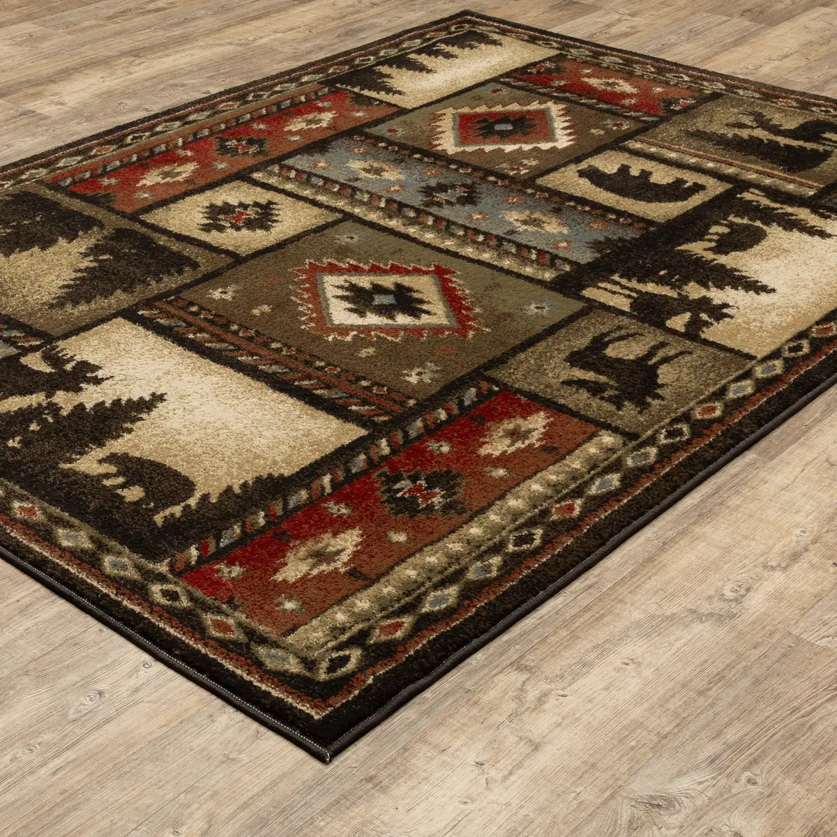 Oriental Weavers Sphinx Woodlands 1041C Black / Multi Rugs - angle detail