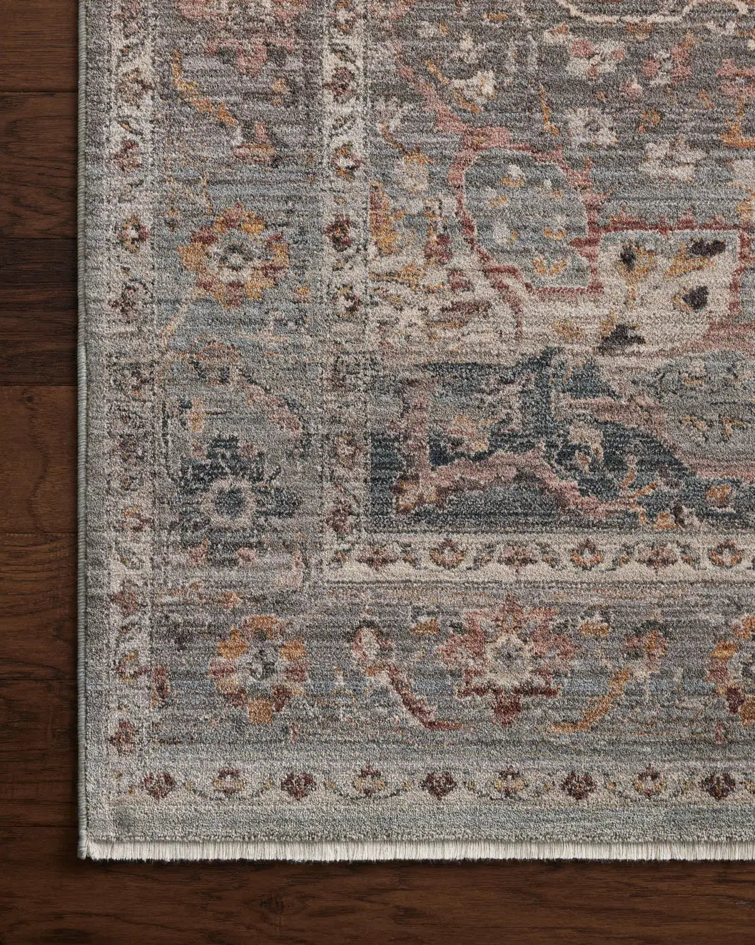 Loloi Lyra Lyr-03 Sky/Multi Rug - corner on wood