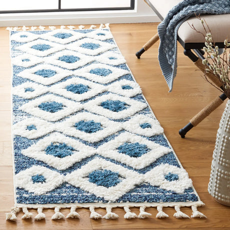 Safavieh Moroccan Tassel Shag 2'-3" x 8'-0" Rug in Blue / Ivory