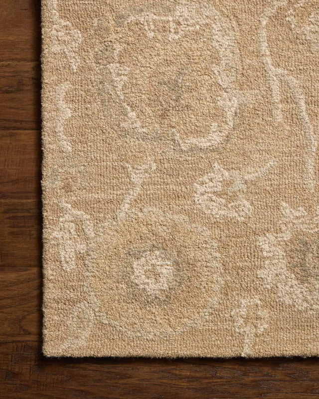 Chris Loves Julia x Loloi Dorothea DRT-01 Sand / Pebble Rug - corner on wood