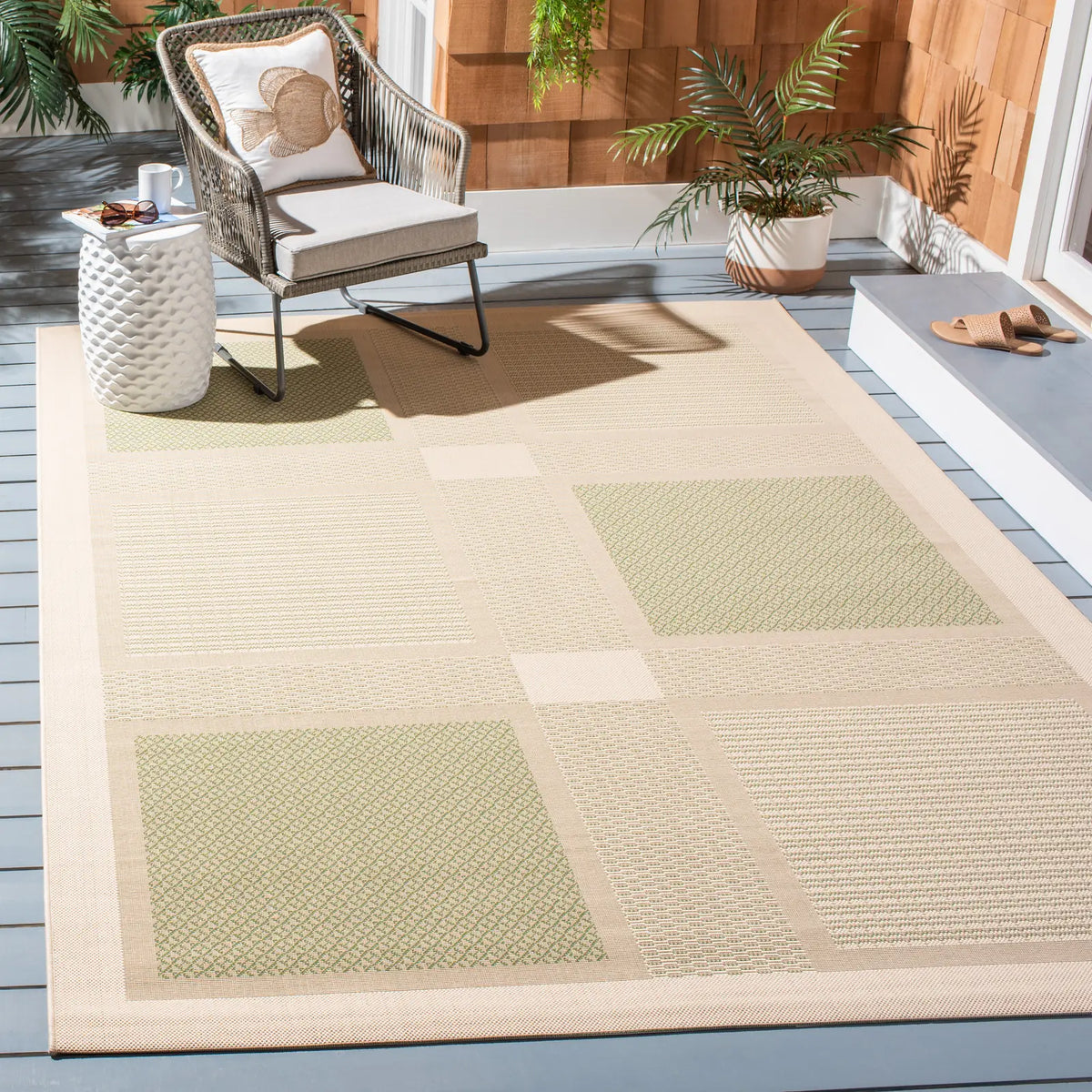 Safavieh Courtyard 6'-7" x 9'-6" Rug in Natural / Olive