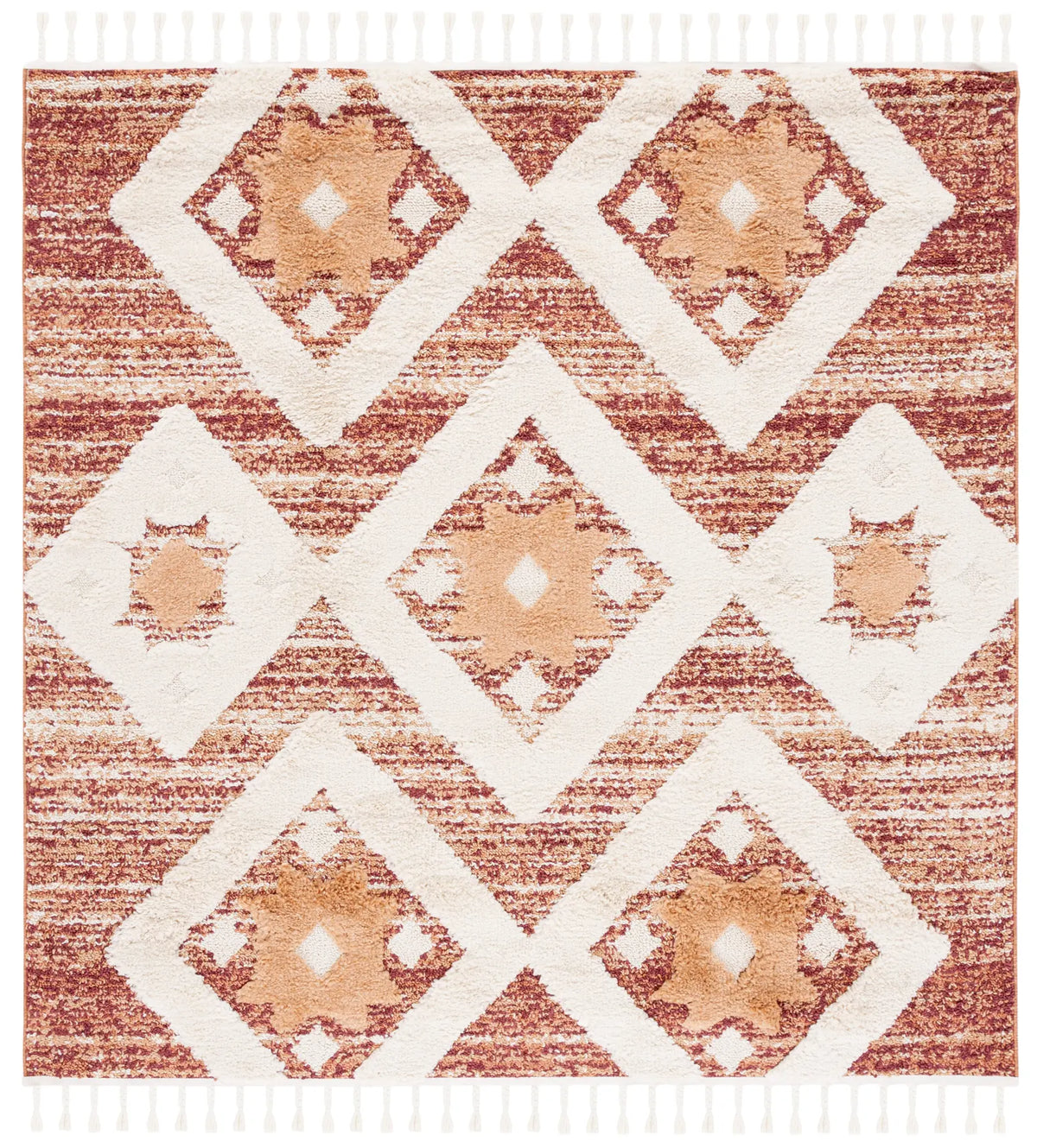 Safavieh Moroccan Tassel Shag 6'-7" x 6'-7" Rug in Rust / Ivory