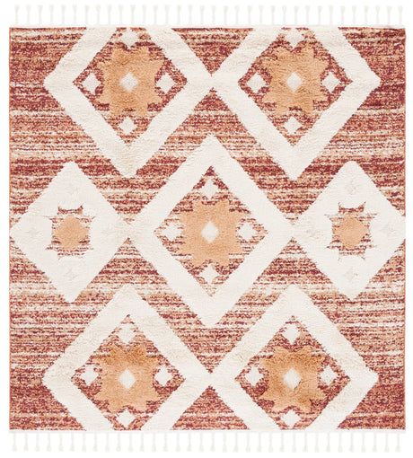 Safavieh Moroccan Tassel Shag 6'-7" x 6'-7" Rug in Rust / Ivory