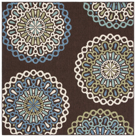 Safavieh Veranda 6'-7" x 6'-7" Rug in Chocolate / Blue