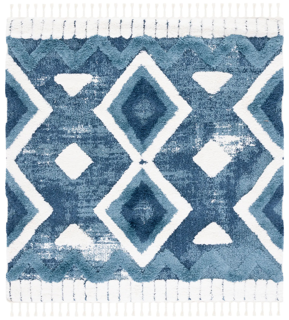 Safavieh Moroccan Tassel Shag 6'-7" x 6'-7" Rug in Blue / Ivory