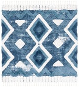 Safavieh Moroccan Tassel Shag 6'-7" x 6'-7" Rug in Blue / Ivory