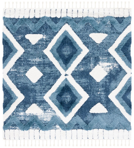 Safavieh Moroccan Tassel Shag 6'-7" x 6'-7" Rug in Blue / Ivory